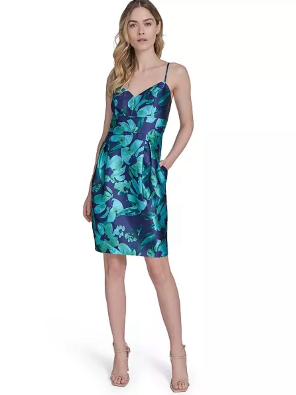 Eliza J Navy Mini Dress with Teal Floral Print